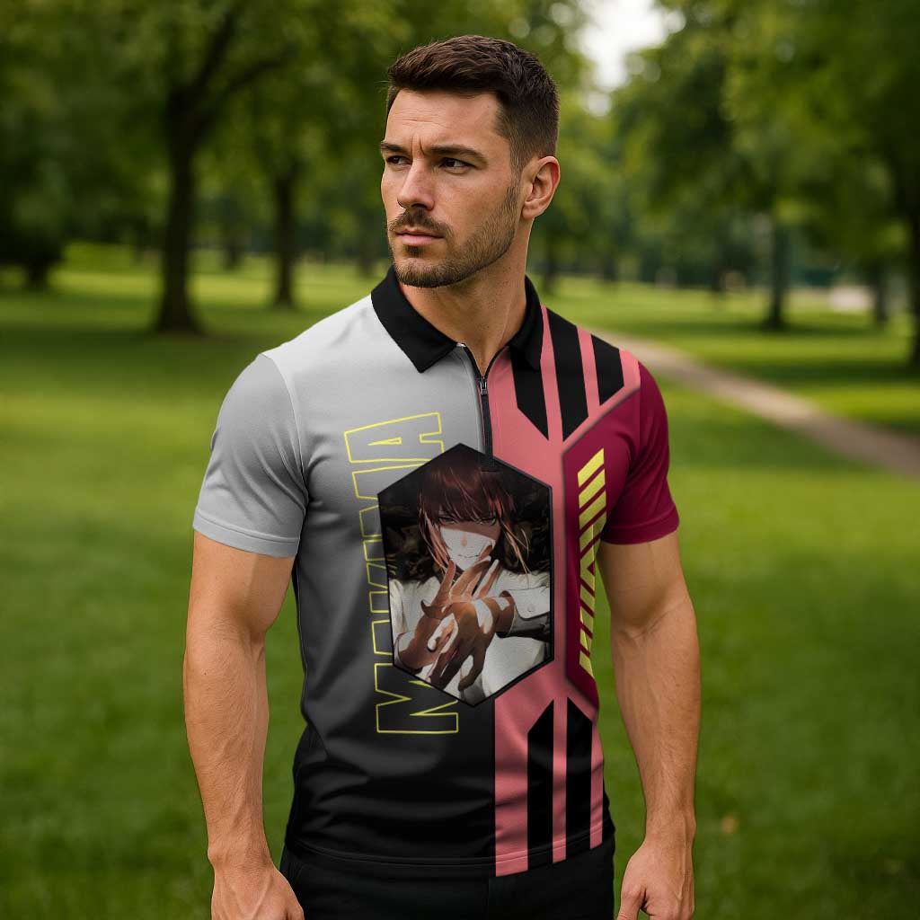 Makima from Chainsaw Man Zipper Polo Shirt with Cool Posing and Character Design - The Mazicc