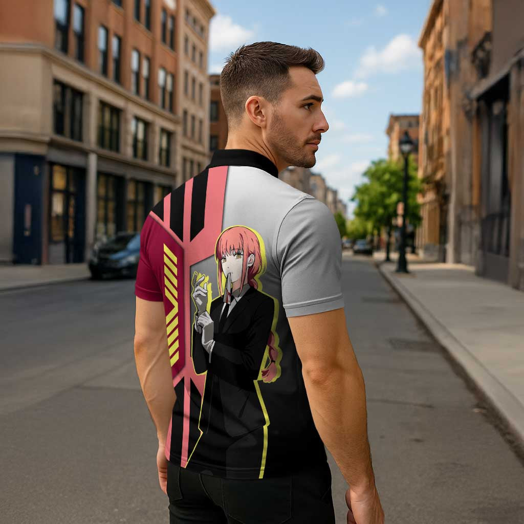 Makima from Chainsaw Man Zipper Polo Shirt with Cool Posing and Character Design - The Mazicc