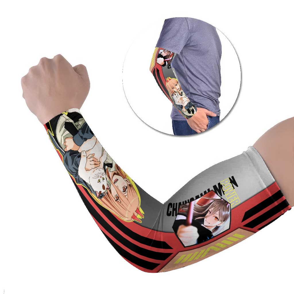Power from Chainsaw Man Arm Sleeves with Cat in Hand and Stylish Pose Design - The Mazicc