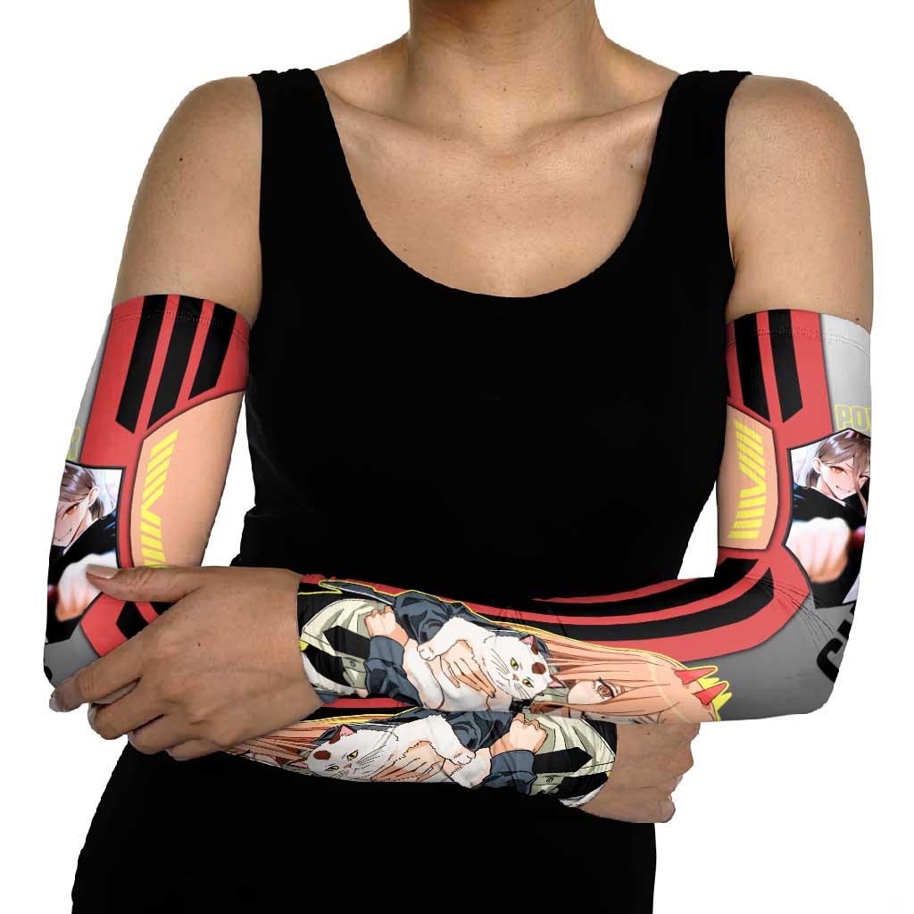 Power from Chainsaw Man Arm Sleeves with Cat in Hand and Stylish Pose Design - The Mazicc