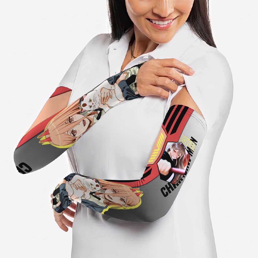 Power from Chainsaw Man Arm Sleeves with Cat in Hand and Stylish Pose Design - The Mazicc