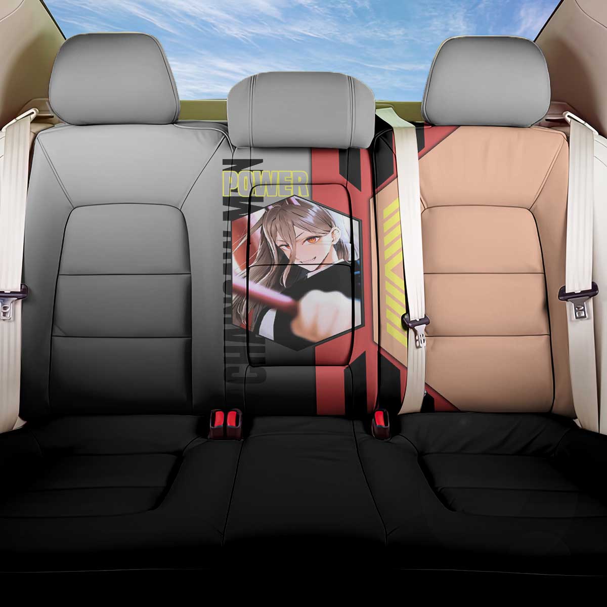 Power from Chainsaw Man Back Car Seat Cover with Cat in Hand and Stylish Pose Design - The Mazicc