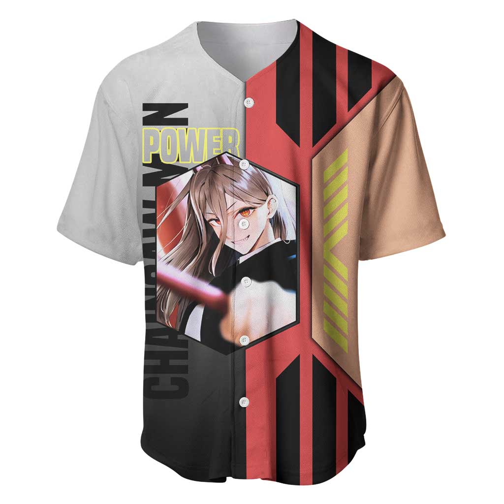 Power from Chainsaw Man Baseball Jersey with Cat in Hand and Stylish Pose Design - The Mazicc