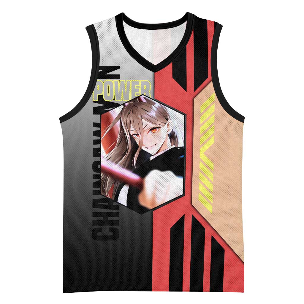 Power from Chainsaw Man Basketball Jersey with Cat in Hand and Stylish Pose Design - The Mazicc
