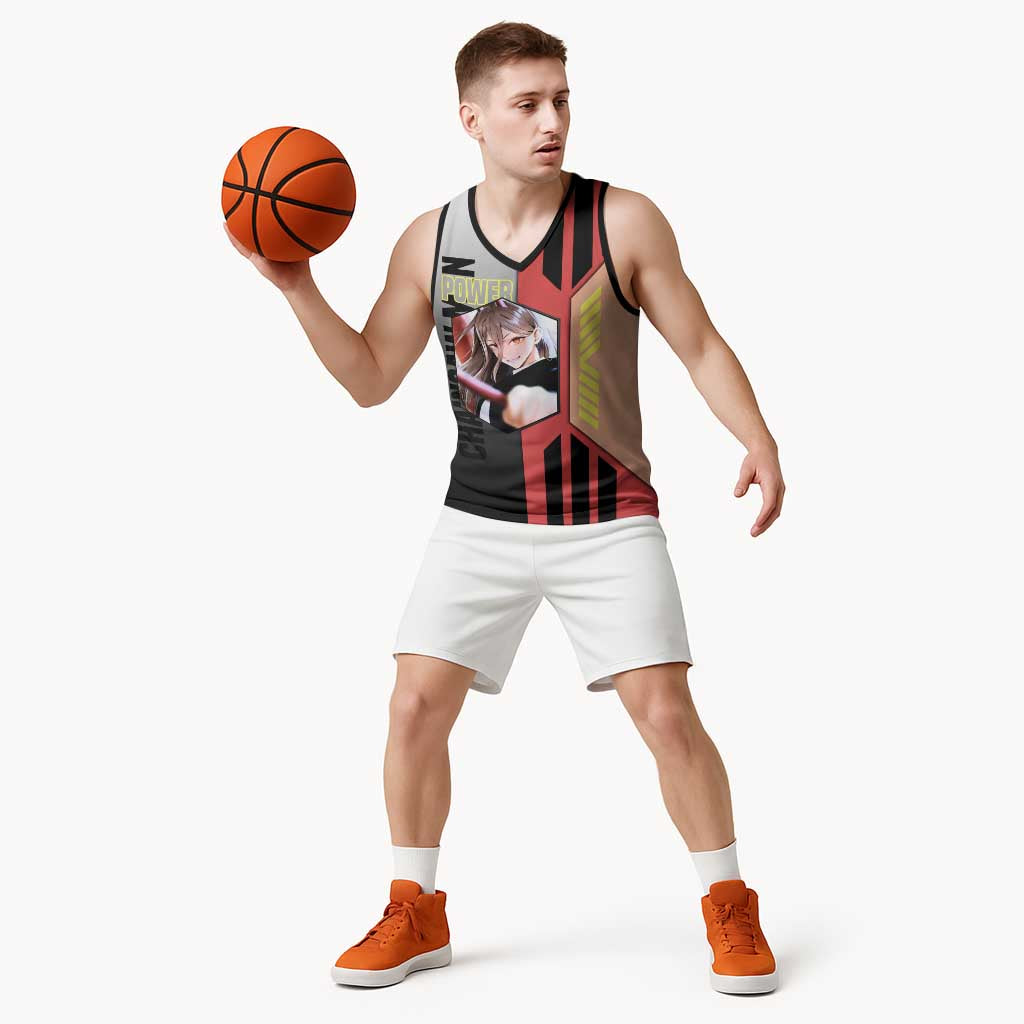 Power from Chainsaw Man Basketball Jersey with Cat in Hand and Stylish Pose Design - The Mazicc
