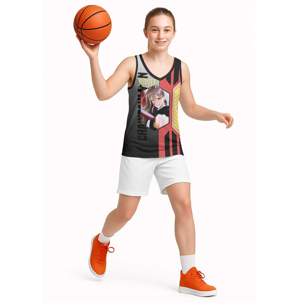 Power from Chainsaw Man Basketball Jersey with Cat in Hand and Stylish Pose Design - The Mazicc