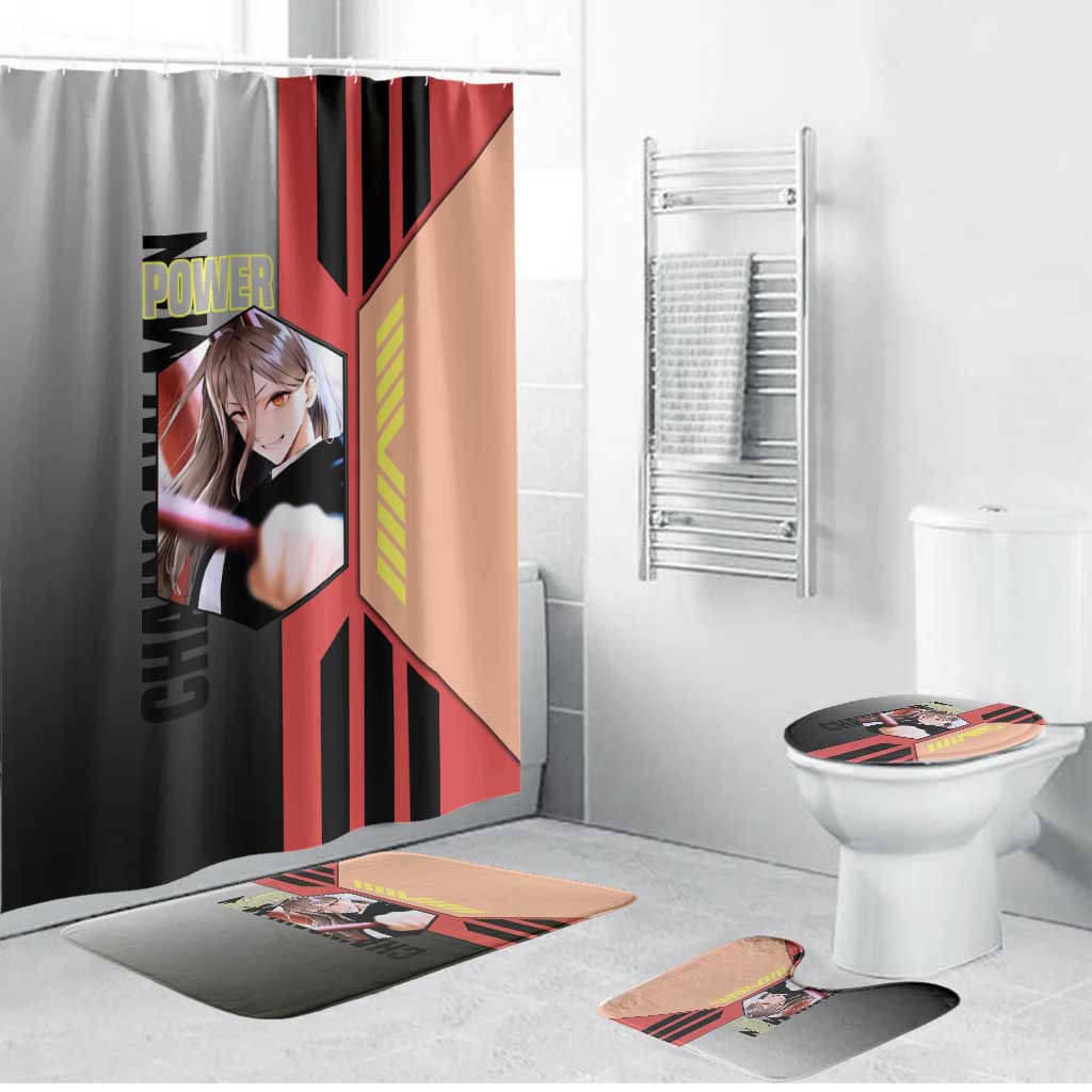 Power from Chainsaw Man Bathroom Set with Cat in Hand and Stylish Pose Design - The Mazicc