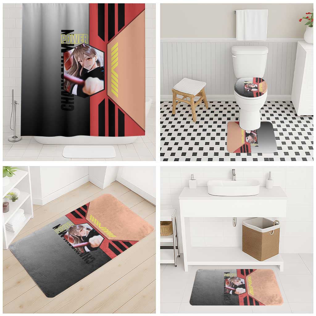 Power from Chainsaw Man Bathroom Set with Cat in Hand and Stylish Pose Design - The Mazicc