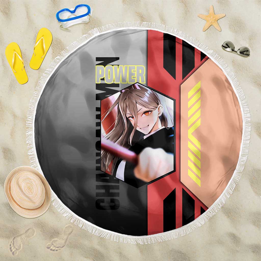 Power from Chainsaw Man Beach Blanket with Cat in Hand and Stylish Pose Design - The Mazicc