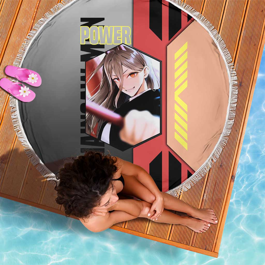 Power from Chainsaw Man Beach Blanket with Cat in Hand and Stylish Pose Design - The Mazicc