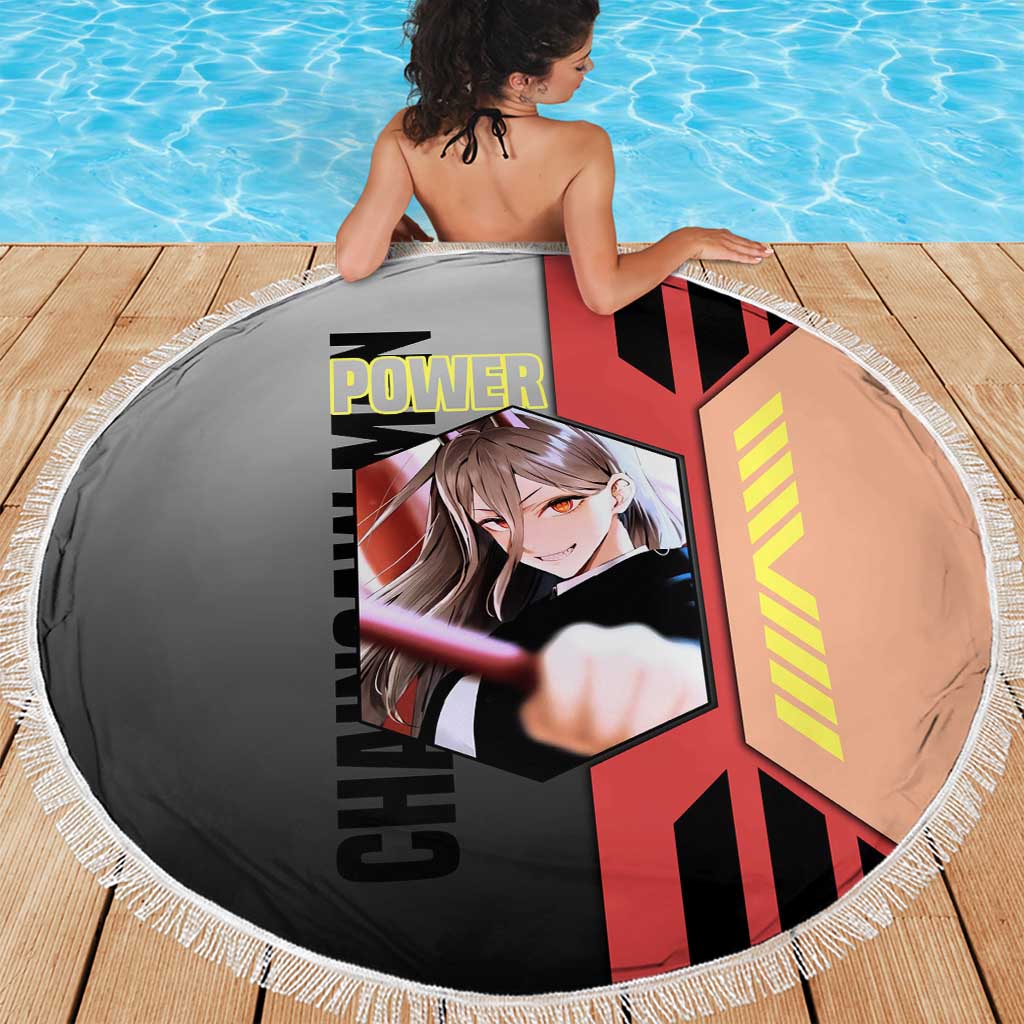 Power from Chainsaw Man Beach Blanket with Cat in Hand and Stylish Pose Design - The Mazicc