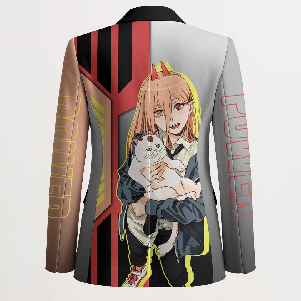 Power from Chainsaw Man Blazer with Cat in Hand and Stylish Pose Design - The Mazicc