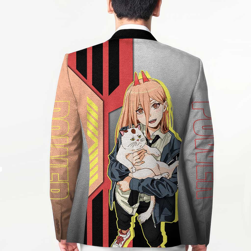 Power from Chainsaw Man Blazer with Cat in Hand and Stylish Pose Design - The Mazicc