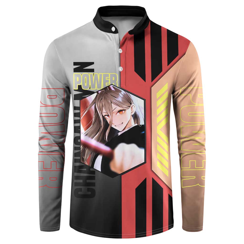 Power from Chainsaw Man Button Sweatshirt with Cat in Hand and Stylish Pose Design - The Mazicc