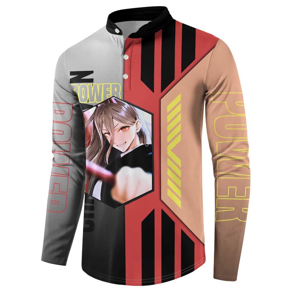 Power from Chainsaw Man Button Sweatshirt with Cat in Hand and Stylish Pose Design - The Mazicc