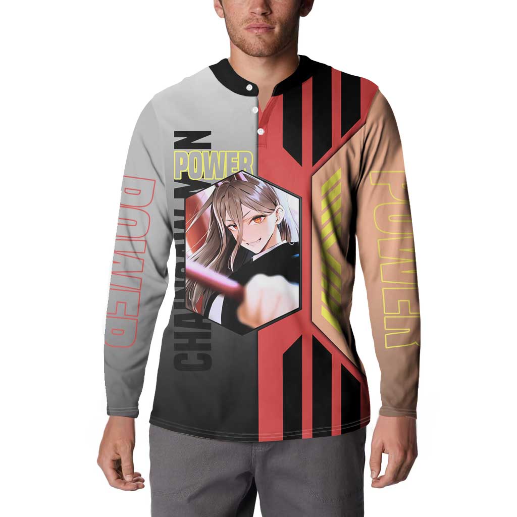Power from Chainsaw Man Button Sweatshirt with Cat in Hand and Stylish Pose Design - The Mazicc
