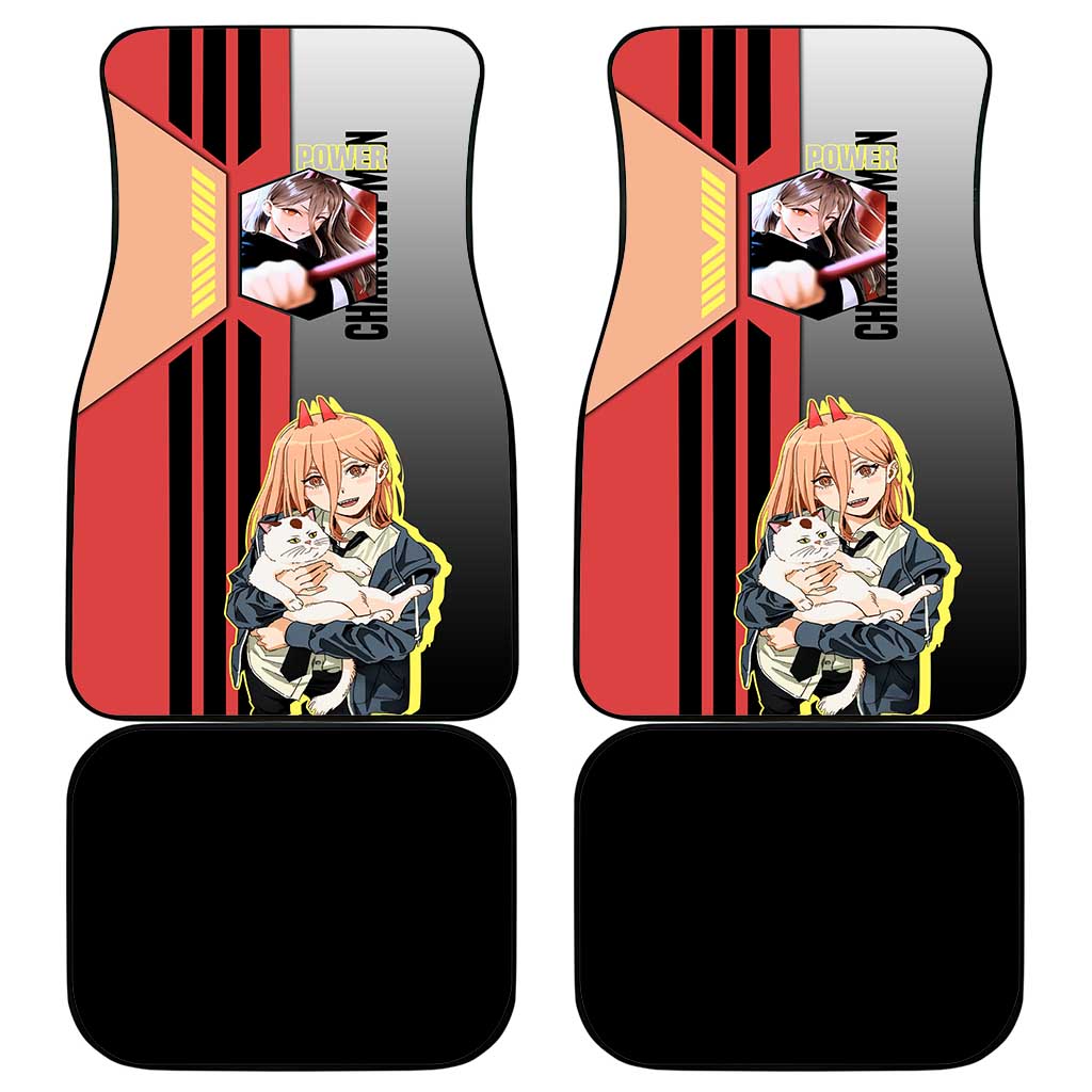 Power from Chainsaw Man Car Mats with Cat in Hand and Stylish Pose Design - The Mazicc
