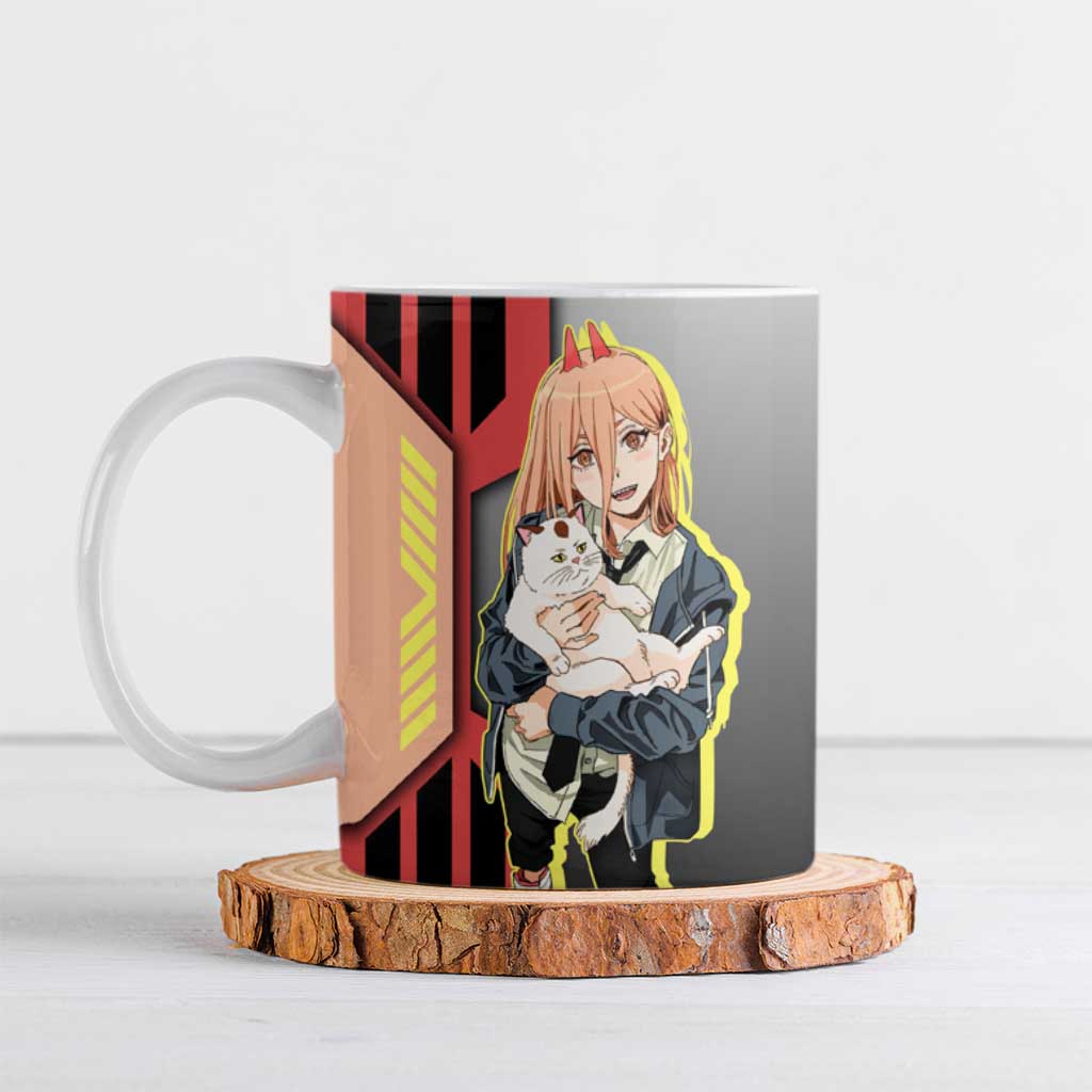 Power from Chainsaw Man Ceramic Mug with Cat in Hand and Stylish Pose Design - The Mazicc