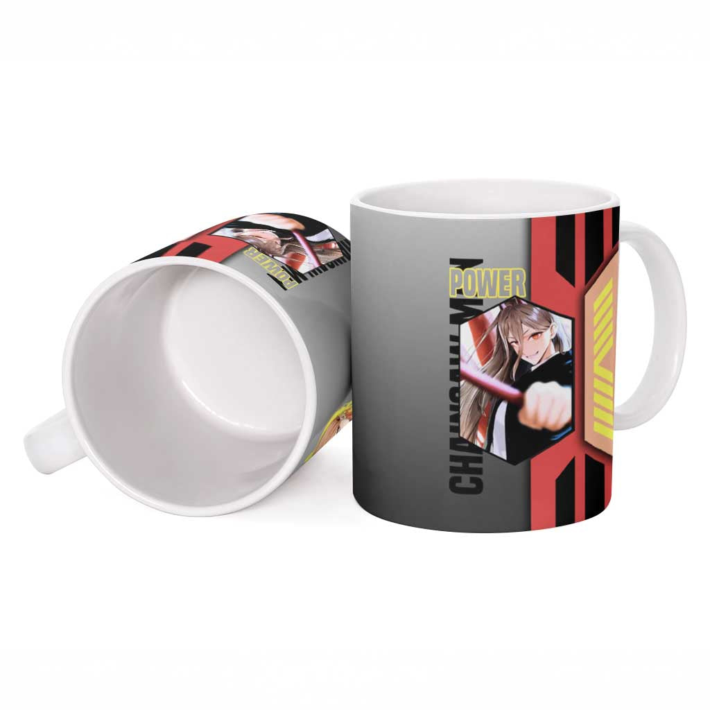 Power from Chainsaw Man Ceramic Mug with Cat in Hand and Stylish Pose Design - The Mazicc