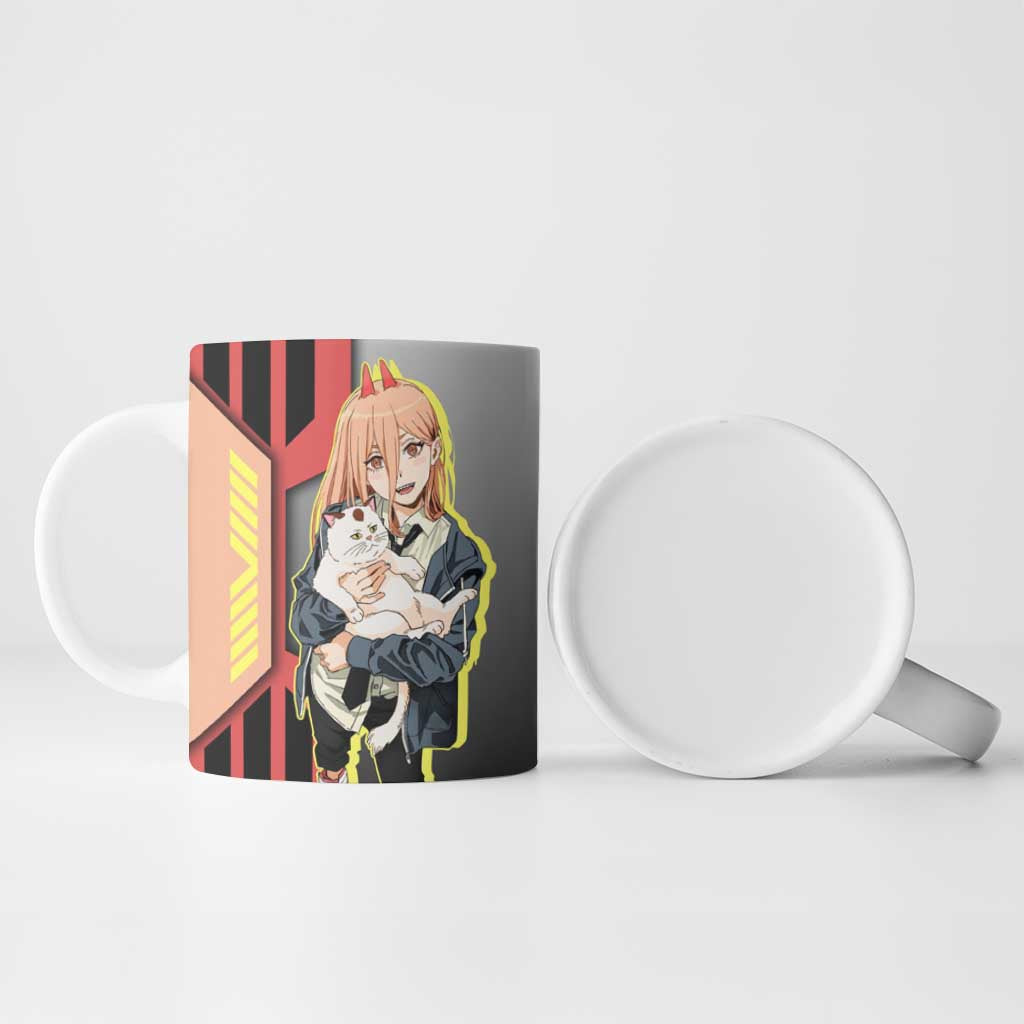 Power from Chainsaw Man Ceramic Mug with Cat in Hand and Stylish Pose Design - The Mazicc