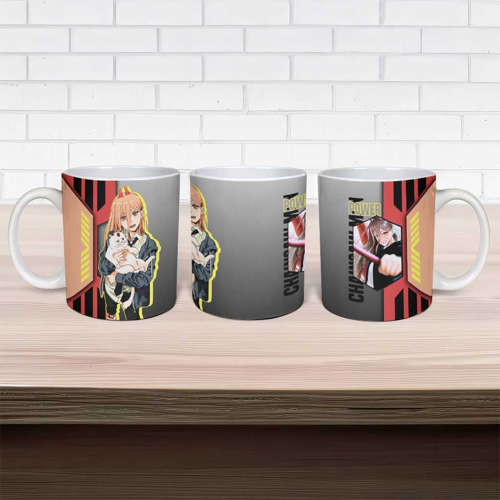 Power from Chainsaw Man Ceramic Mug with Cat in Hand and Stylish Pose Design - The Mazicc