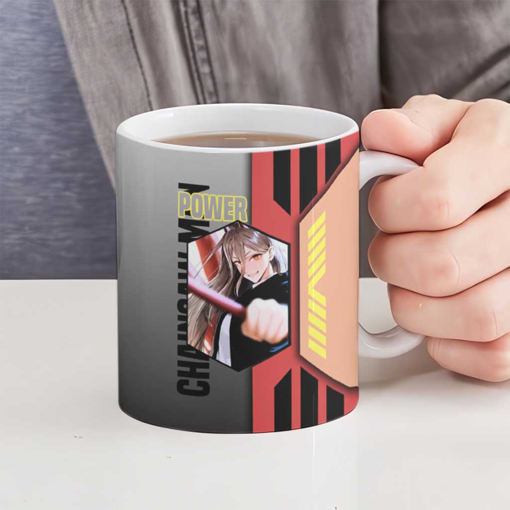 Power from Chainsaw Man Ceramic Mug with Cat in Hand and Stylish Pose Design - The Mazicc