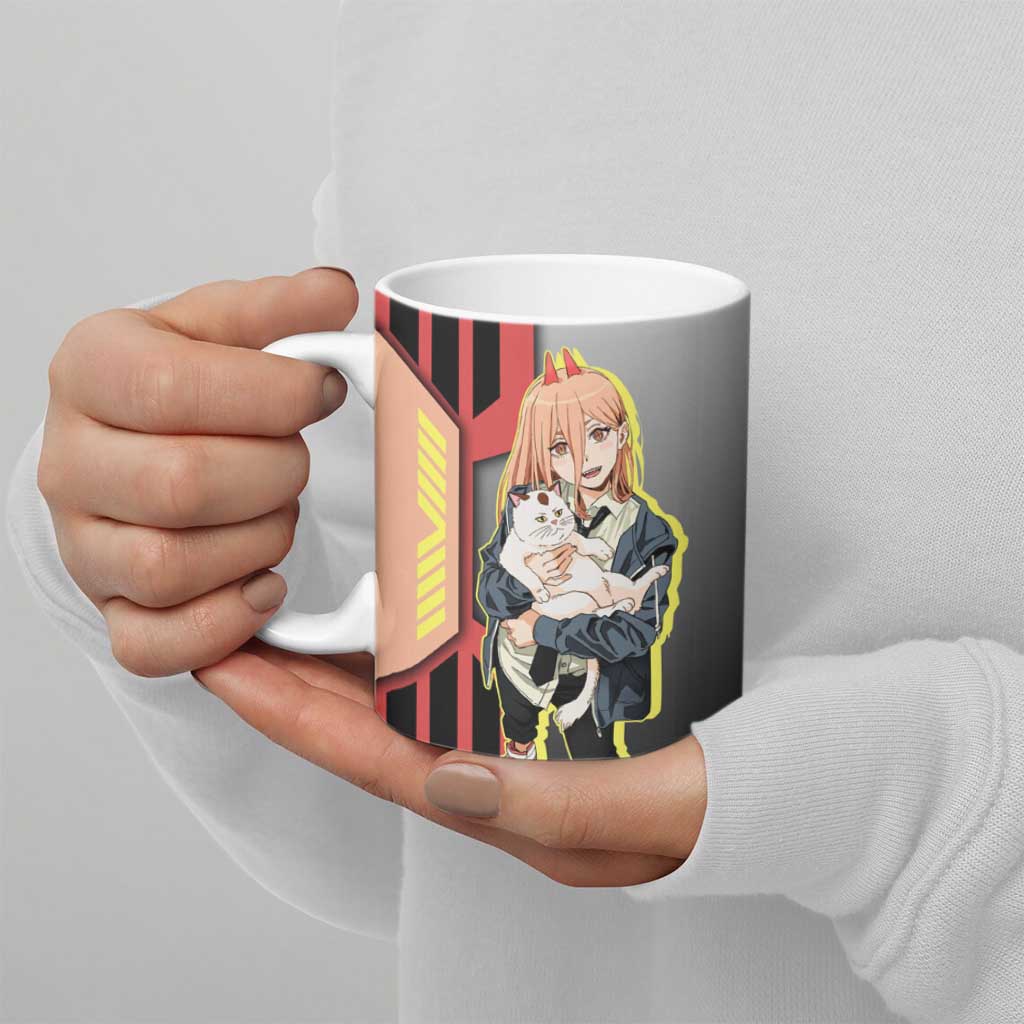 Power from Chainsaw Man Ceramic Mug with Cat in Hand and Stylish Pose Design - The Mazicc