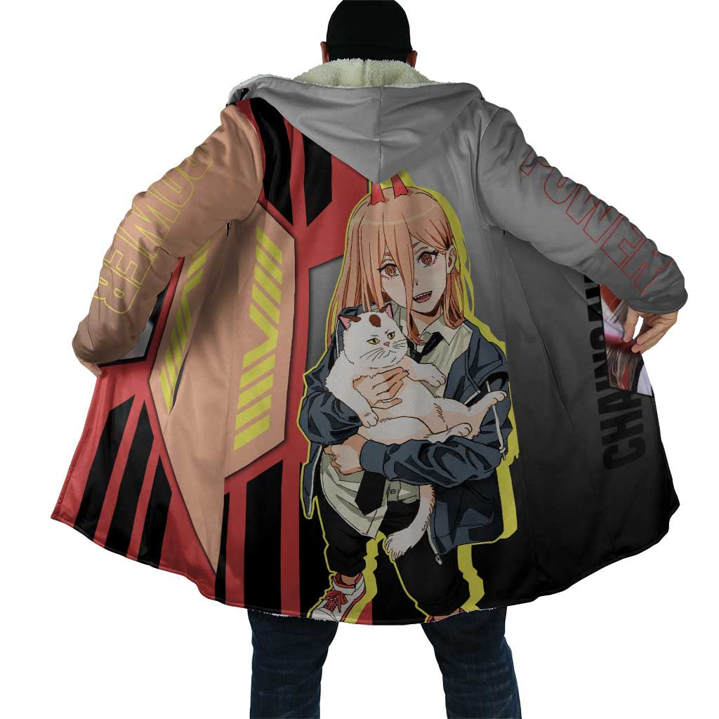 Power from Chainsaw Man Cloak with Cat in Hand and Stylish Pose Design - The Mazicc