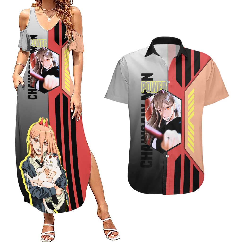 Power from Chainsaw Man Couples Matching Summer Maxi Dress and Hawaiian Shirt with Cat in Hand and Stylish Pose Design - The Mazicc