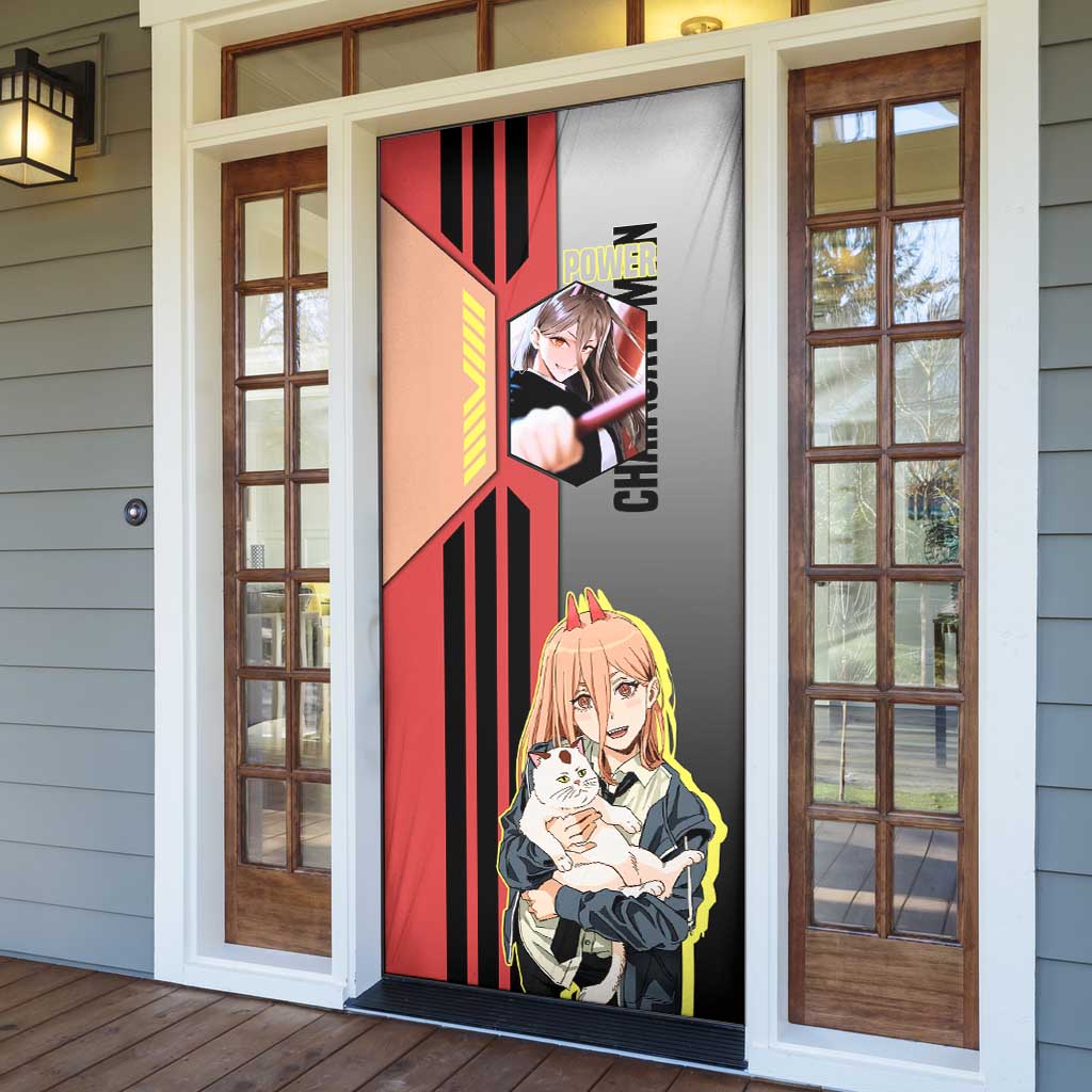 Power from Chainsaw Man Door Cover with Cat in Hand and Stylish Pose Design - The Mazicc