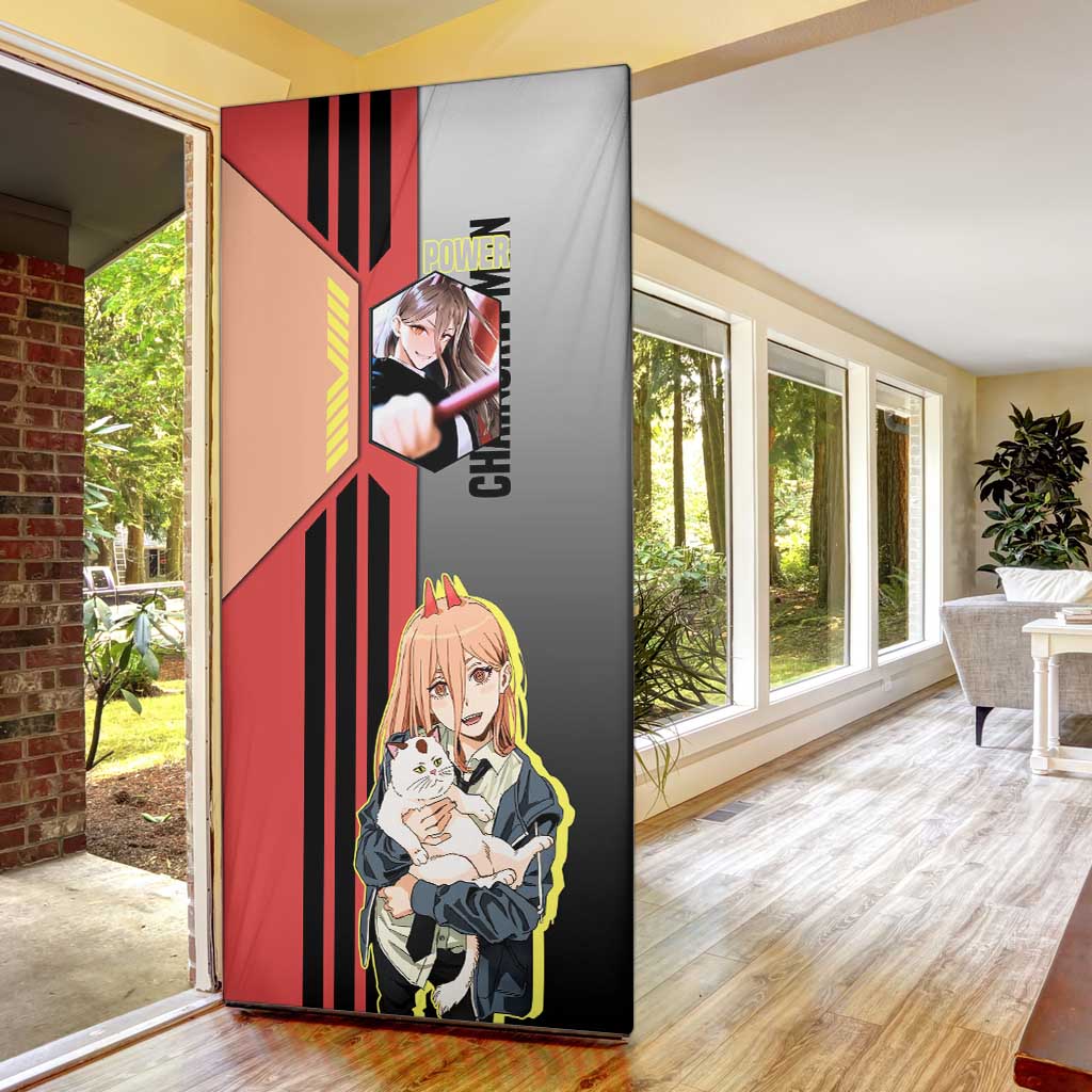 Power from Chainsaw Man Door Cover with Cat in Hand and Stylish Pose Design - The Mazicc