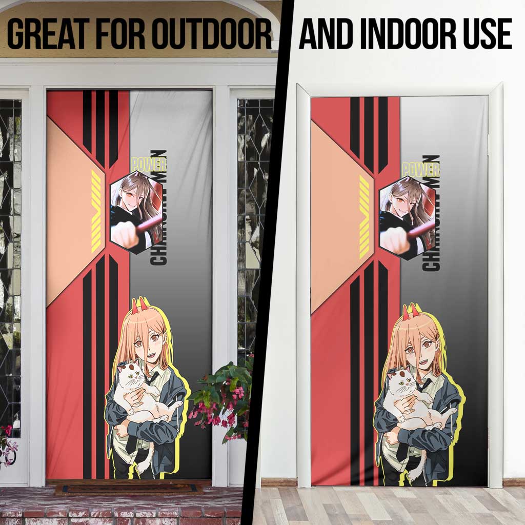 Power from Chainsaw Man Door Cover with Cat in Hand and Stylish Pose Design - The Mazicc