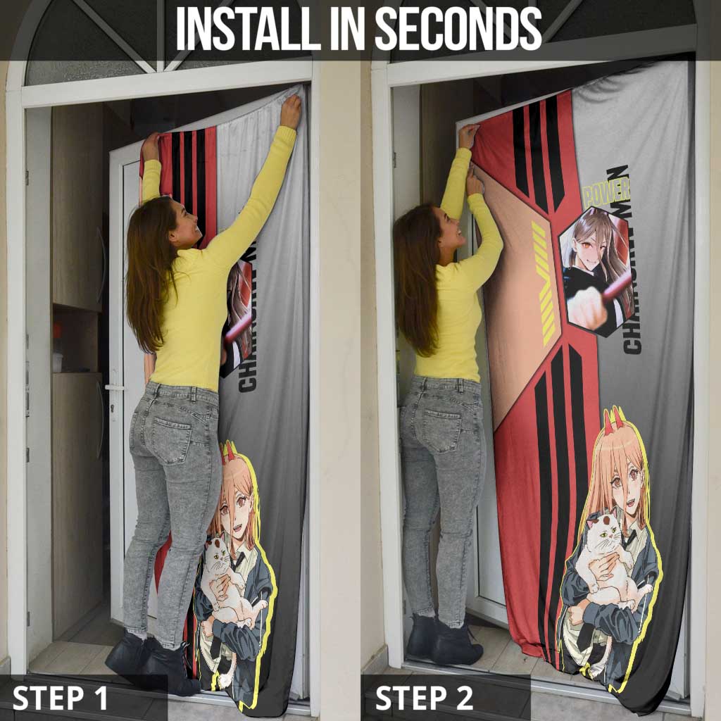 Power from Chainsaw Man Door Cover with Cat in Hand and Stylish Pose Design - The Mazicc