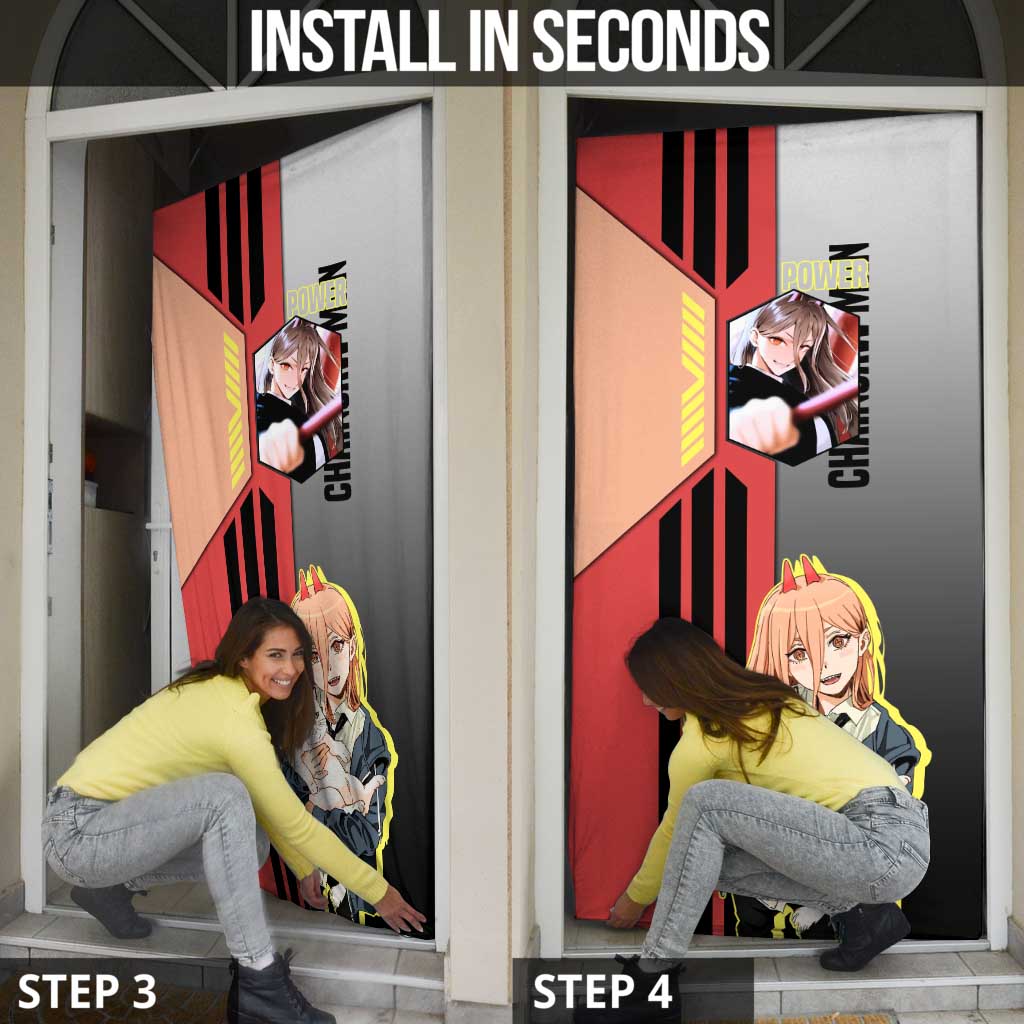 Power from Chainsaw Man Door Cover with Cat in Hand and Stylish Pose Design - The Mazicc