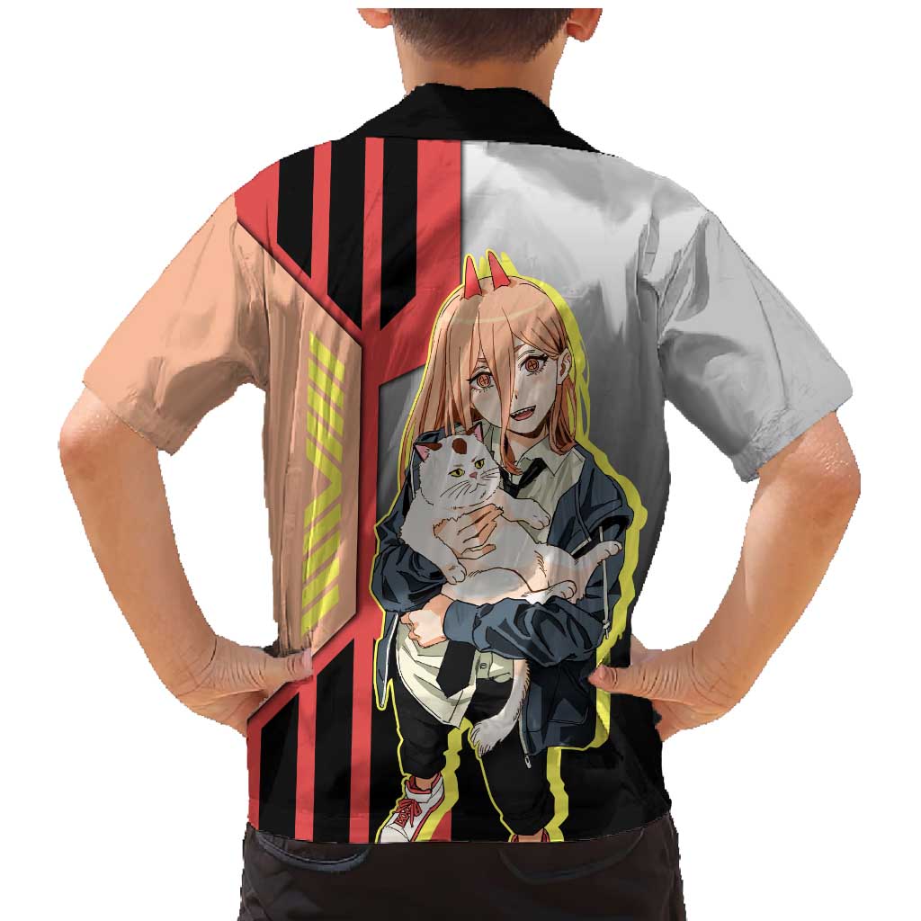 Power from Chainsaw Man Family Matching Mermaid Dress and Hawaiian Shirt with Cat in Hand and Stylish Pose Design - The Mazicc