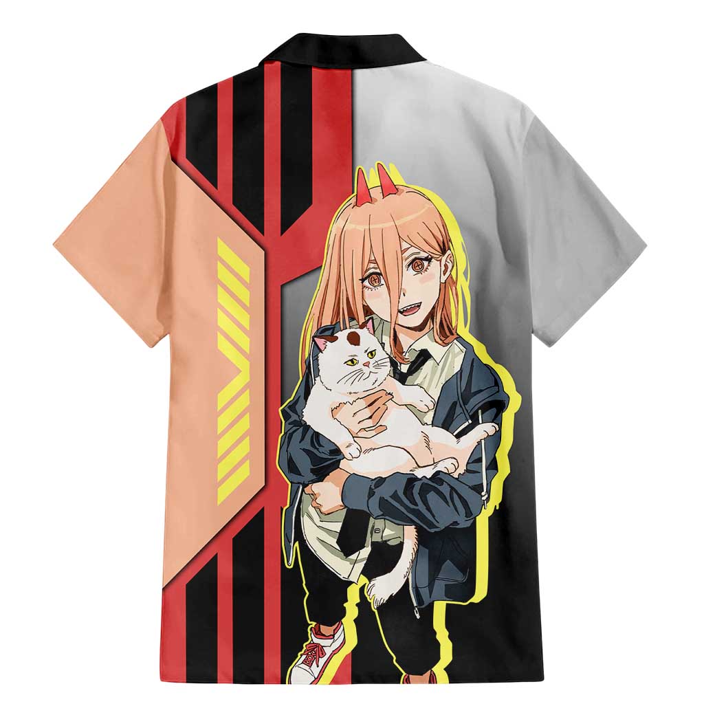 Power from Chainsaw Man Family Matching Mermaid Dress and Hawaiian Shirt with Cat in Hand and Stylish Pose Design - The Mazicc