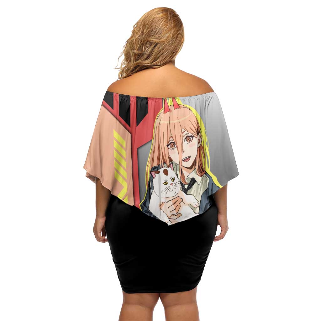 Power from Chainsaw Man Family Matching Off Shoulder Short Dress and Hawaiian Shirt with Cat in Hand and Stylish Pose Design - The Mazicc