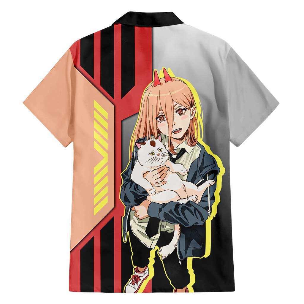 Power from Chainsaw Man Family Matching Summer Maxi Dress and Hawaiian Shirt with Cat in Hand and Stylish Pose Design - The Mazicc