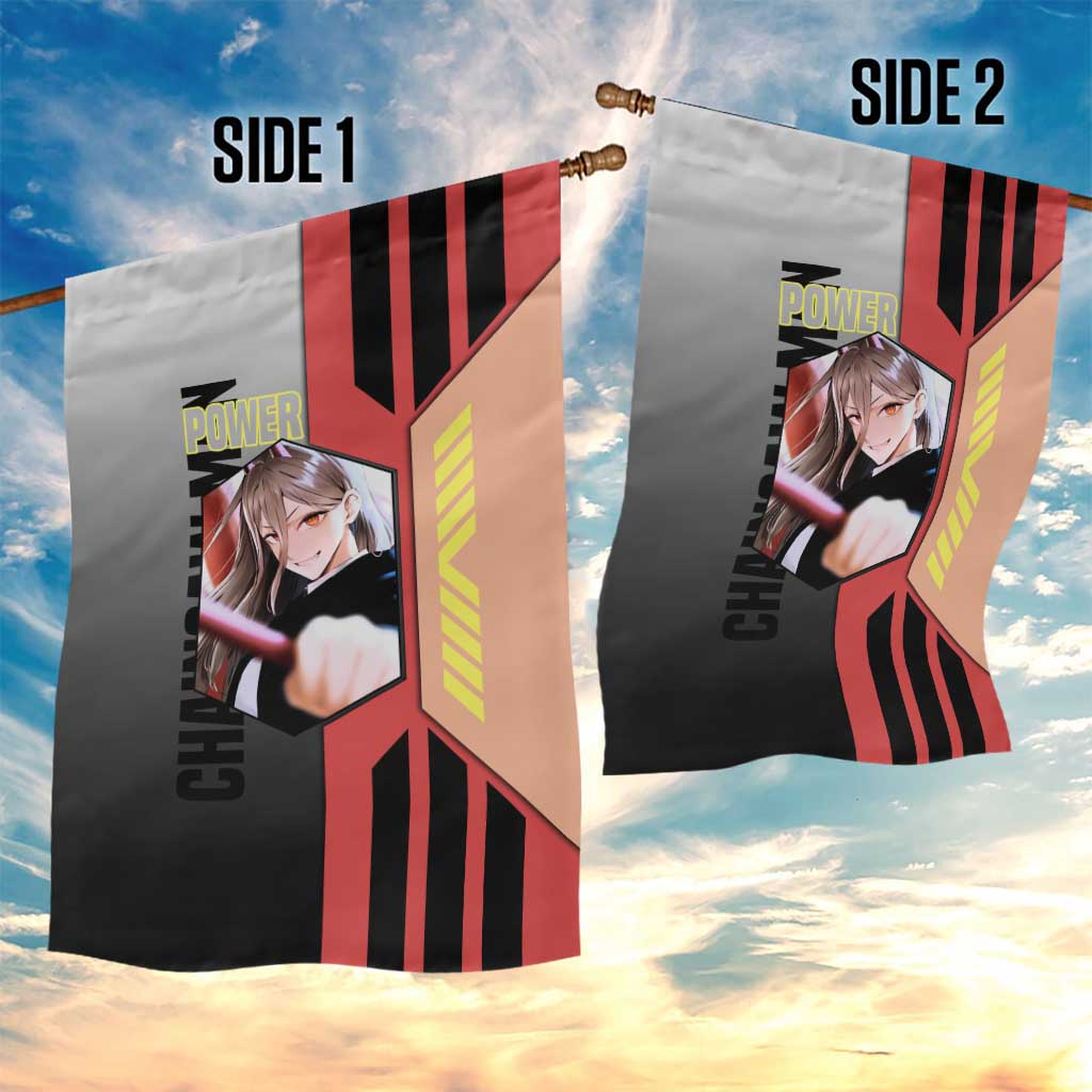Power from Chainsaw Man Garden Flag with Cat in Hand and Stylish Pose Design - The Mazicc