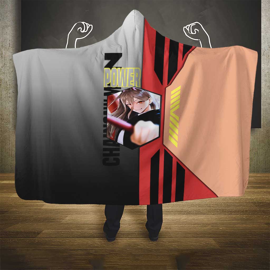 Power from Chainsaw Man Hooded Blanket with Cat in Hand and Stylish Pose Design - The Mazicc