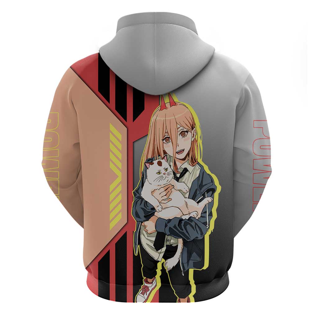 Power from Chainsaw Man Hoodie with Cat in Hand and Stylish Pose Design - The Mazicc