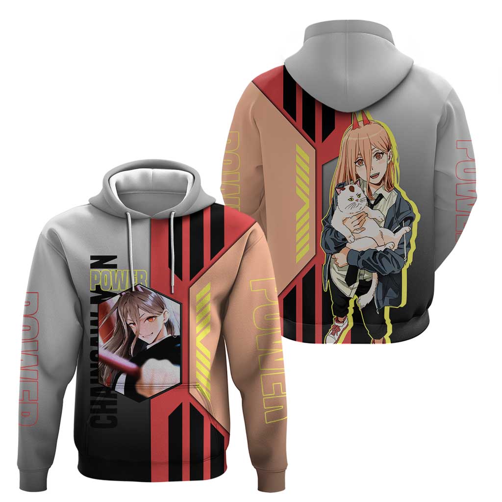 Power from Chainsaw Man Hoodie with Cat in Hand and Stylish Pose Design - The Mazicc