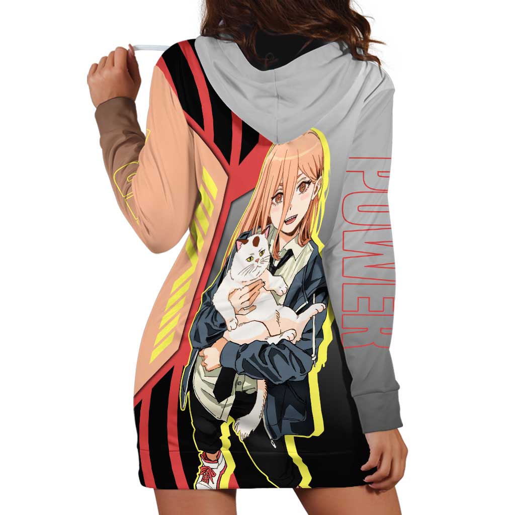 Power from Chainsaw Man Hoodie Dress with Cat in Hand and Stylish Pose Design - The Mazicc