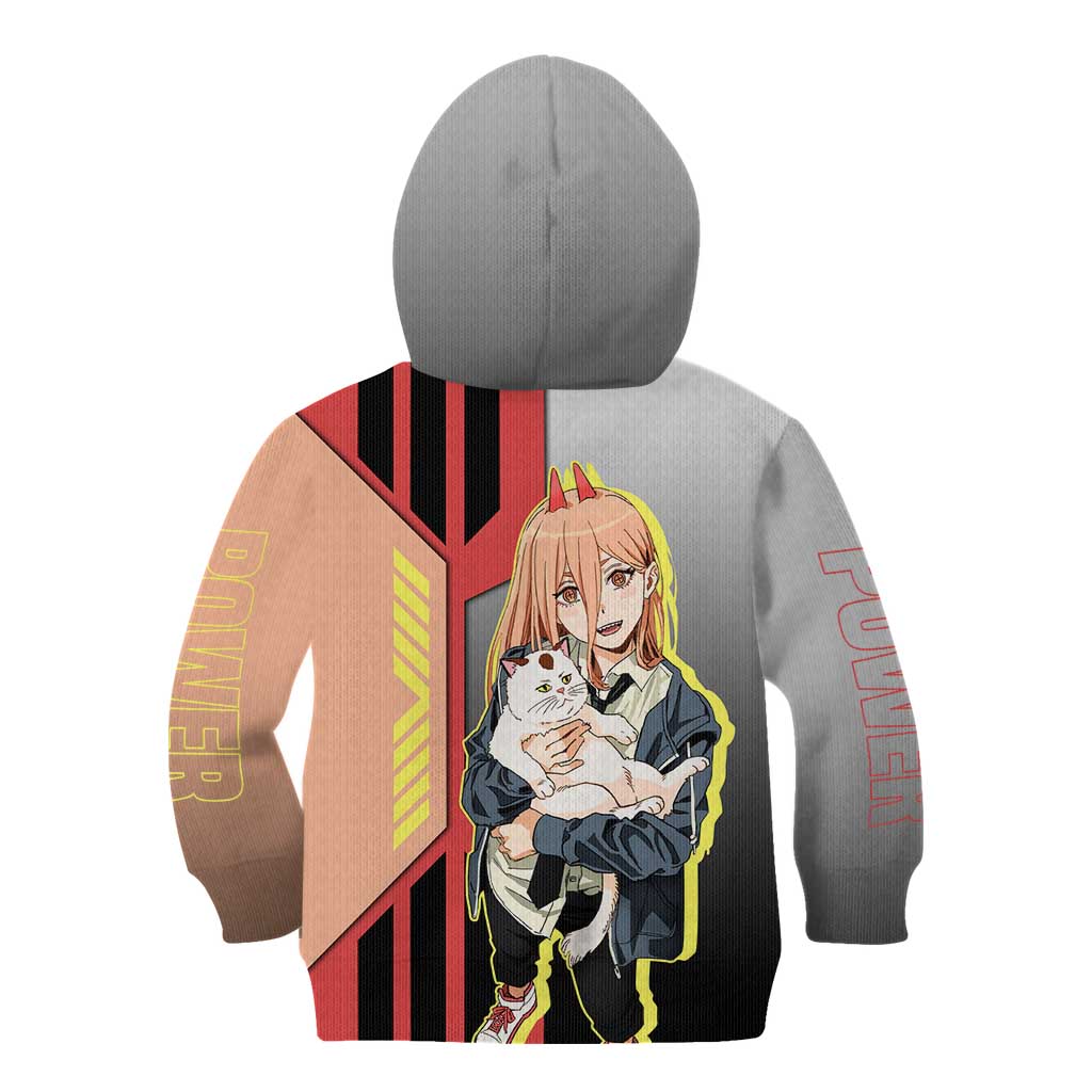 Power from Chainsaw Man Kid Hoodie with Cat in Hand and Stylish Pose Design - The Mazicc
