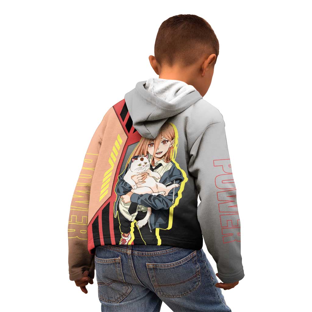 Power from Chainsaw Man Kid Hoodie with Cat in Hand and Stylish Pose Design - The Mazicc