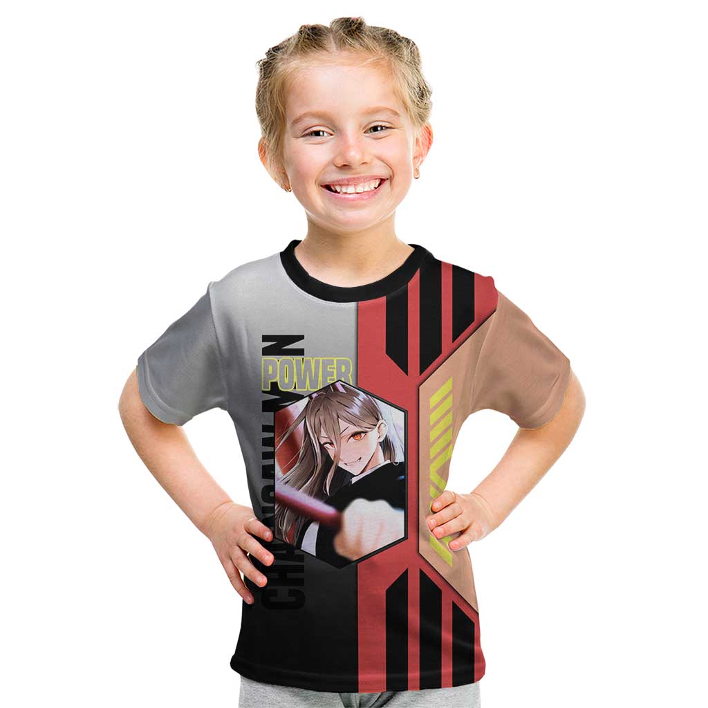 Power from Chainsaw Man Kid T Shirt with Cat in Hand and Stylish Pose Design - The Mazicc