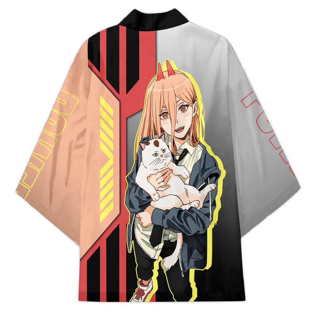 Power from Chainsaw Man Kimono with Cat in Hand and Stylish Pose Design - The Mazicc