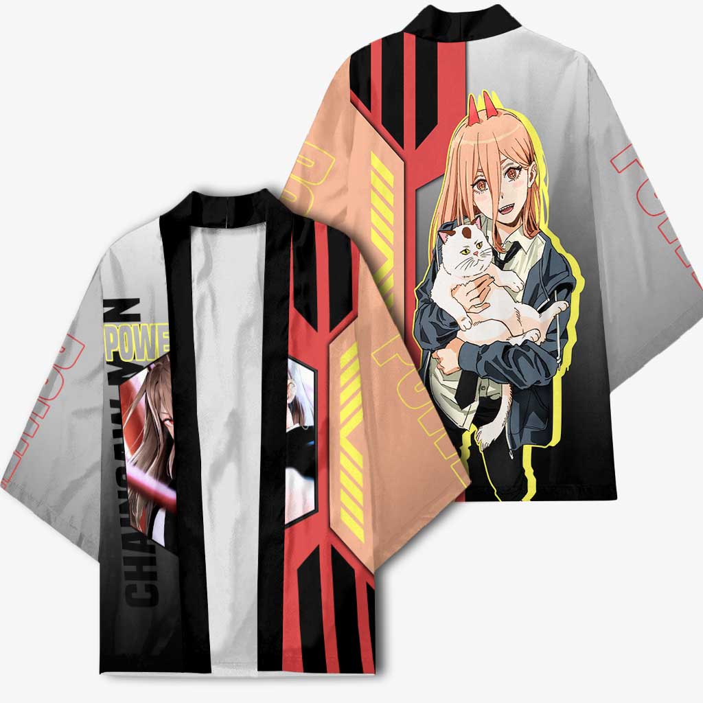 Power from Chainsaw Man Kimono with Cat in Hand and Stylish Pose Design - The Mazicc