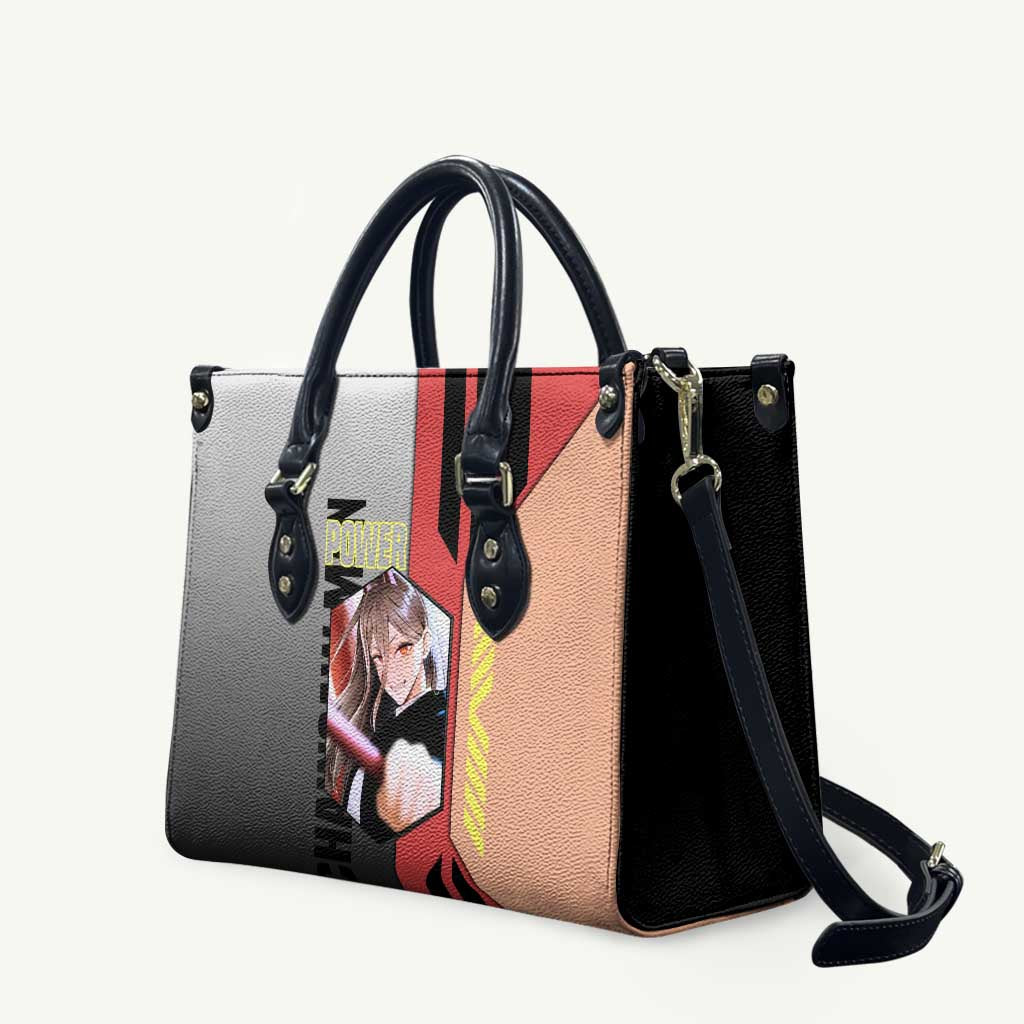 Power from Chainsaw Man Leather Bag with Cat in Hand and Stylish Pose Design - The Mazicc