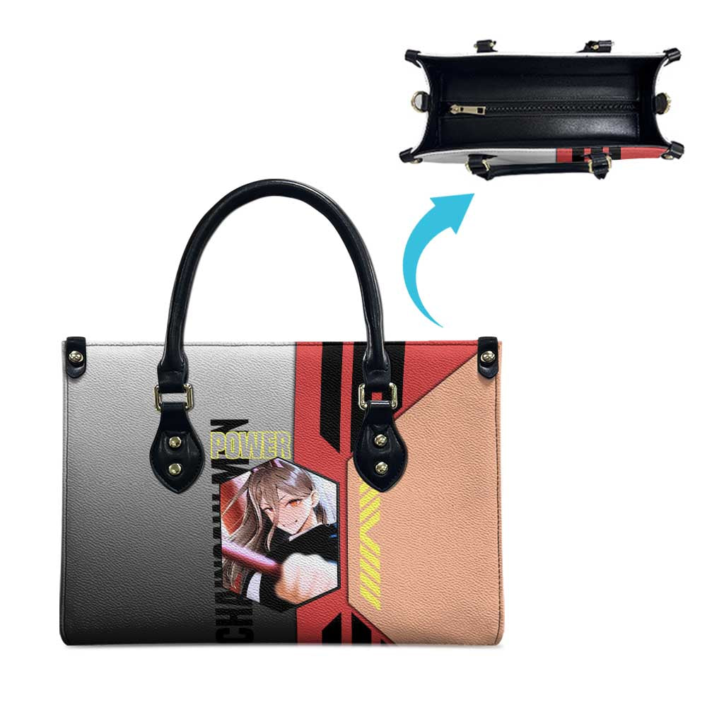 Power from Chainsaw Man Leather Bag with Cat in Hand and Stylish Pose Design - The Mazicc
